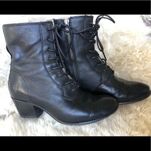Frye Renee Short Black Lace Up Heeled Boots